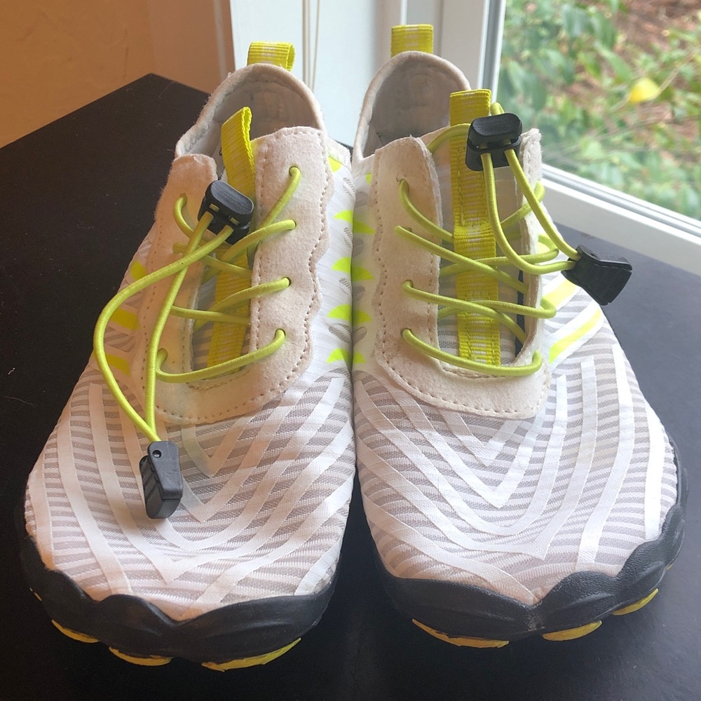 Women’s Slip-On Athletic Shoes in White and Neon Yellow